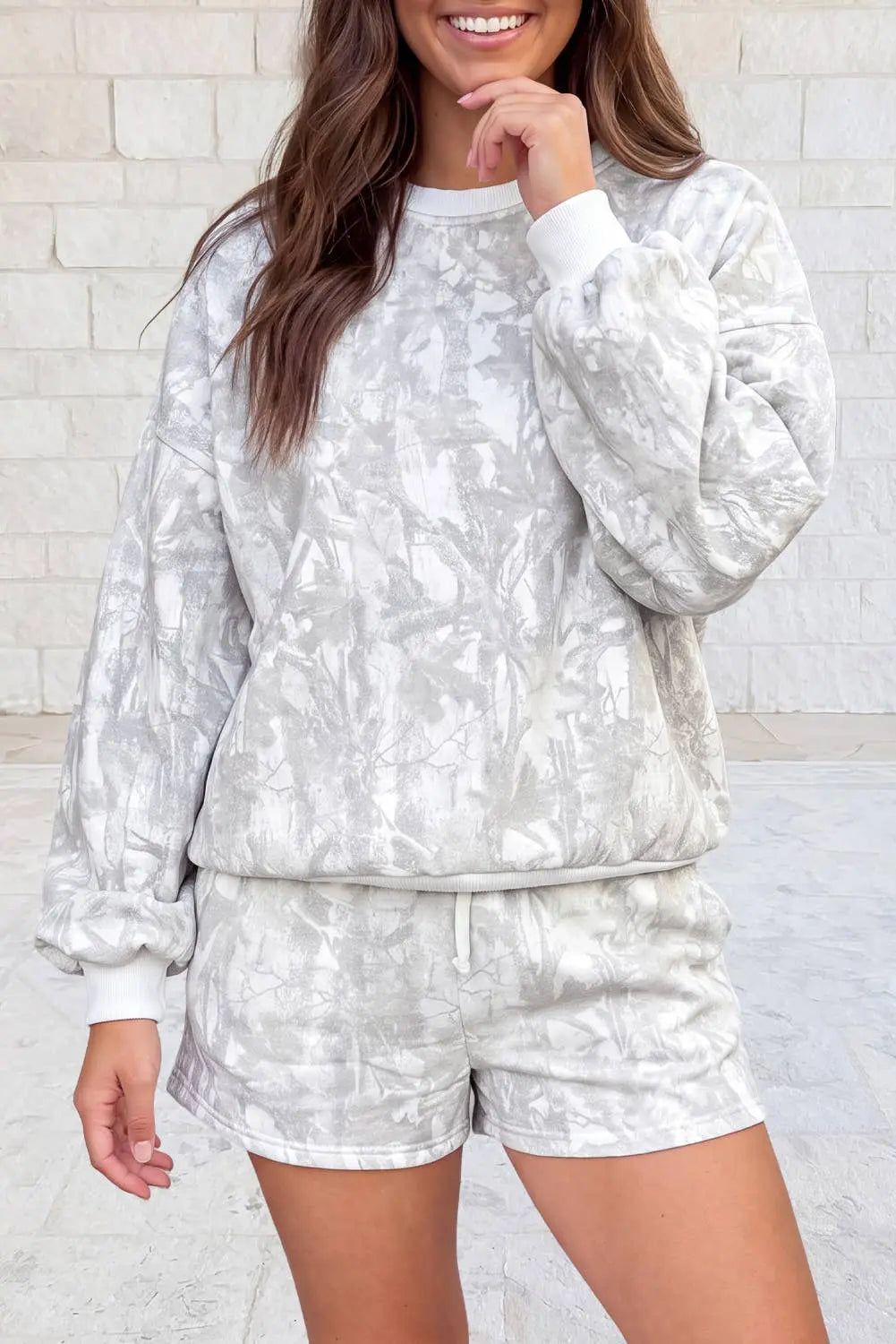 Camo Print Bubble Sleeve Sweatshirt&Drawstring Set S–4X 1 the Woman
