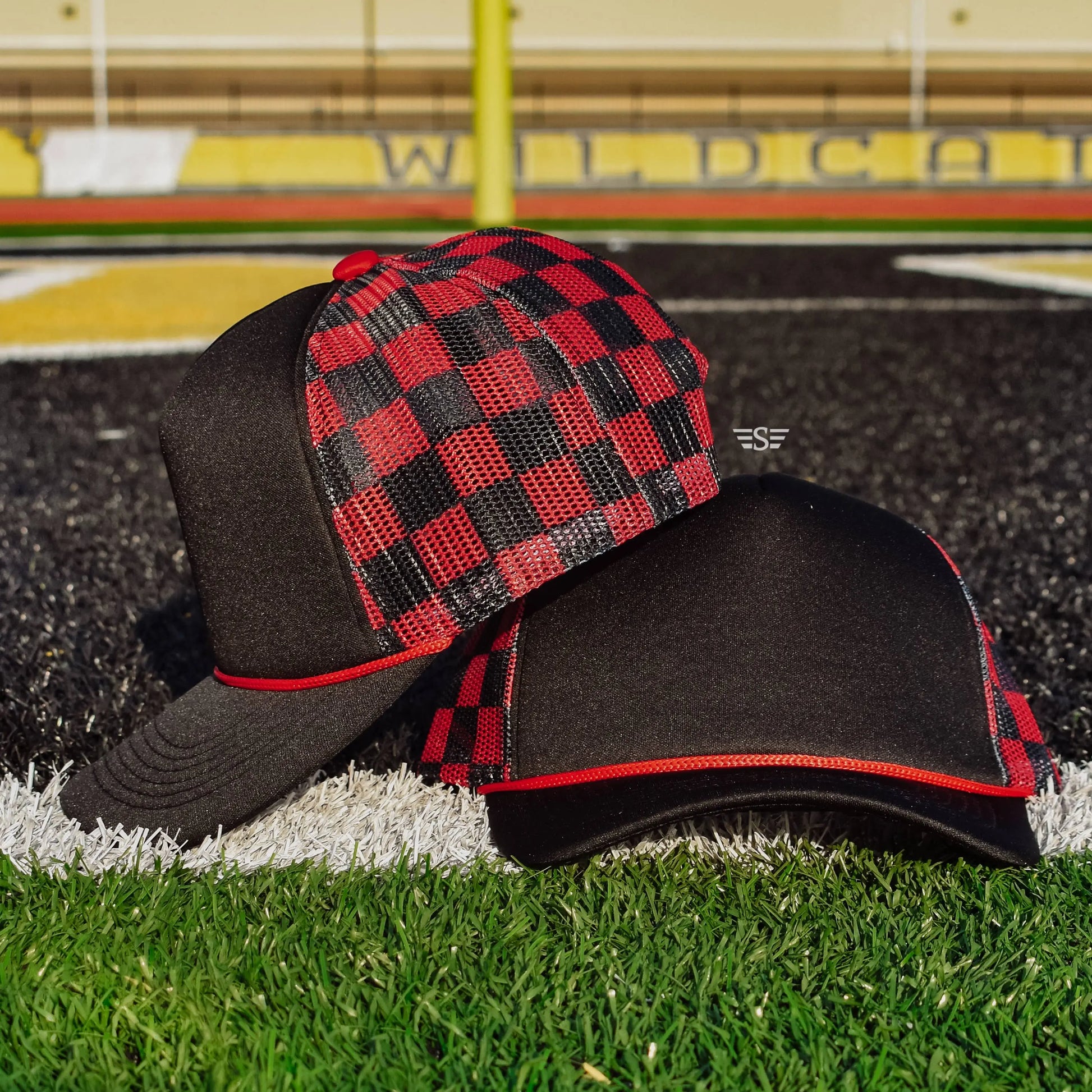 Checkered Mesh Back Foam Trucker Cap Flying S Company