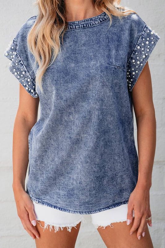 Denim Pearl Acid Wash Top - Branded By Barta