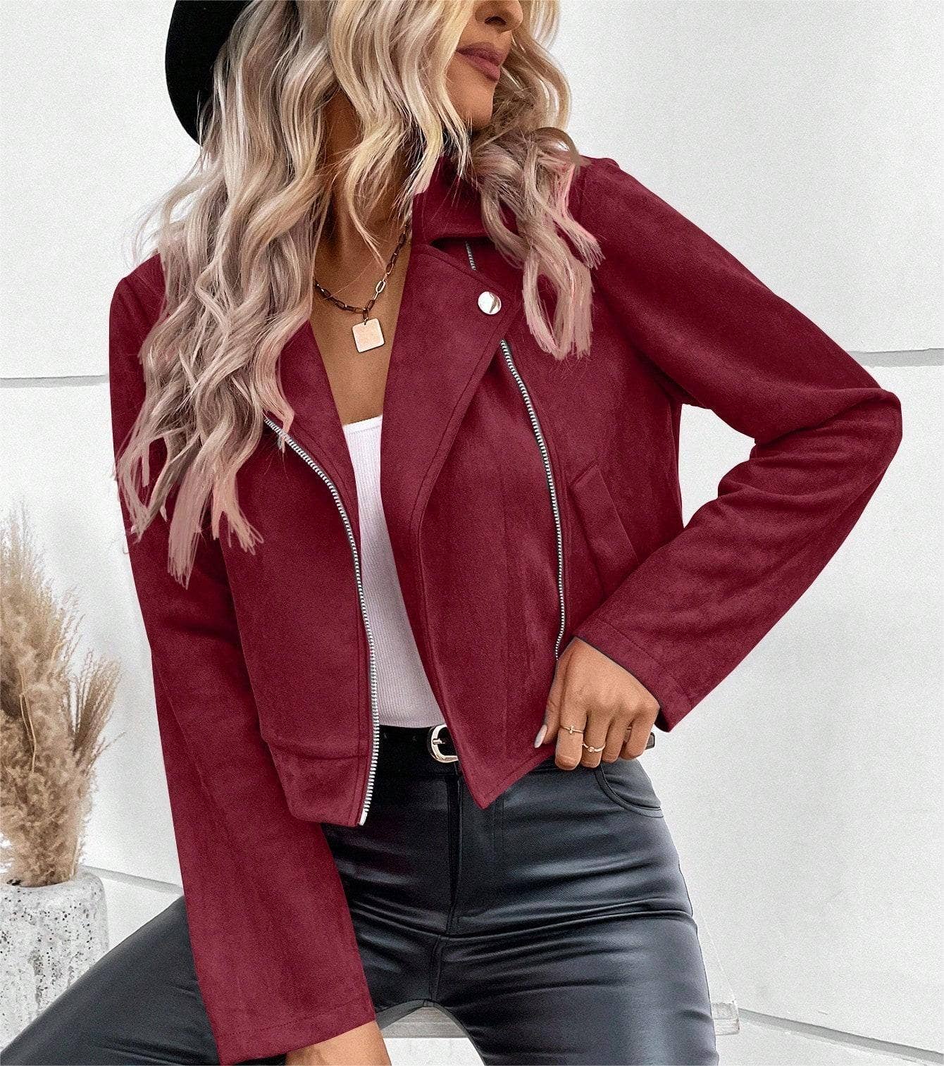 Suede zipper fashionable short jacket Lily Clothing