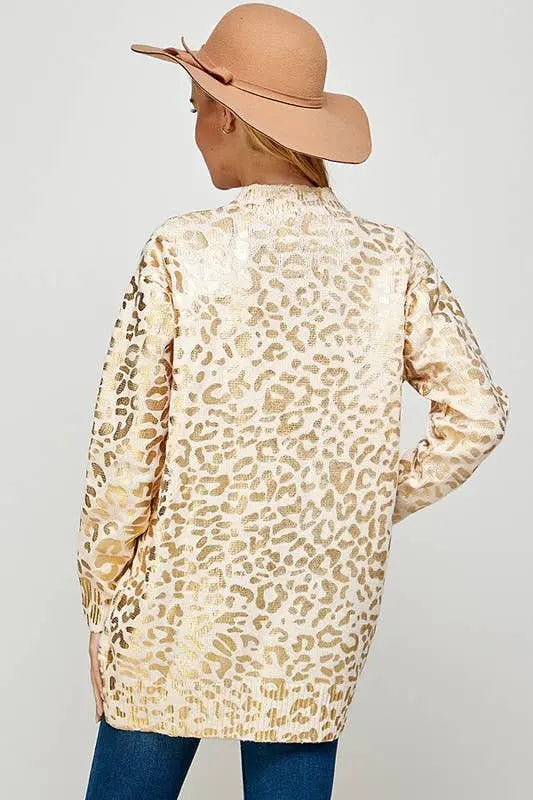 Golden Foil Animal Print Women's Cardigan Twentyten