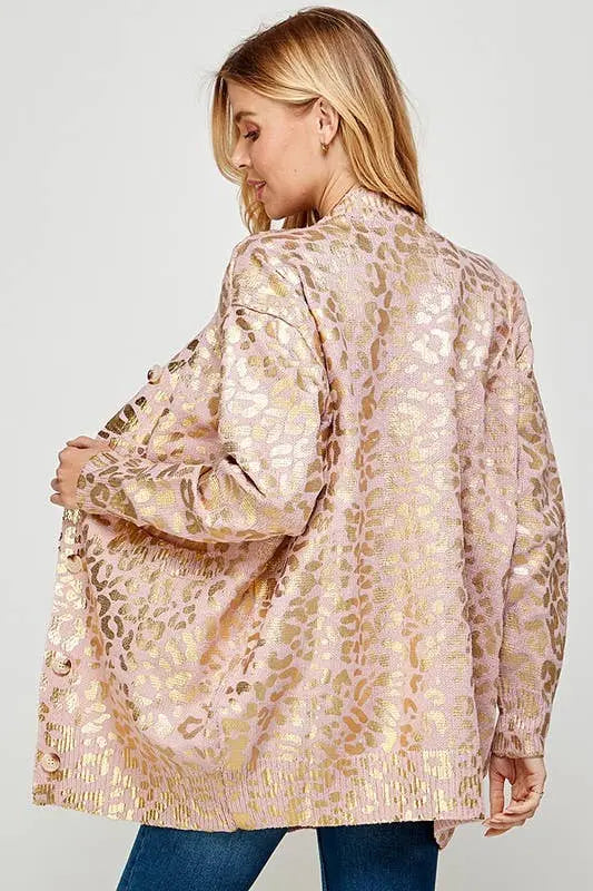 Golden Foil Animal Print Women's Cardigan Twentyten