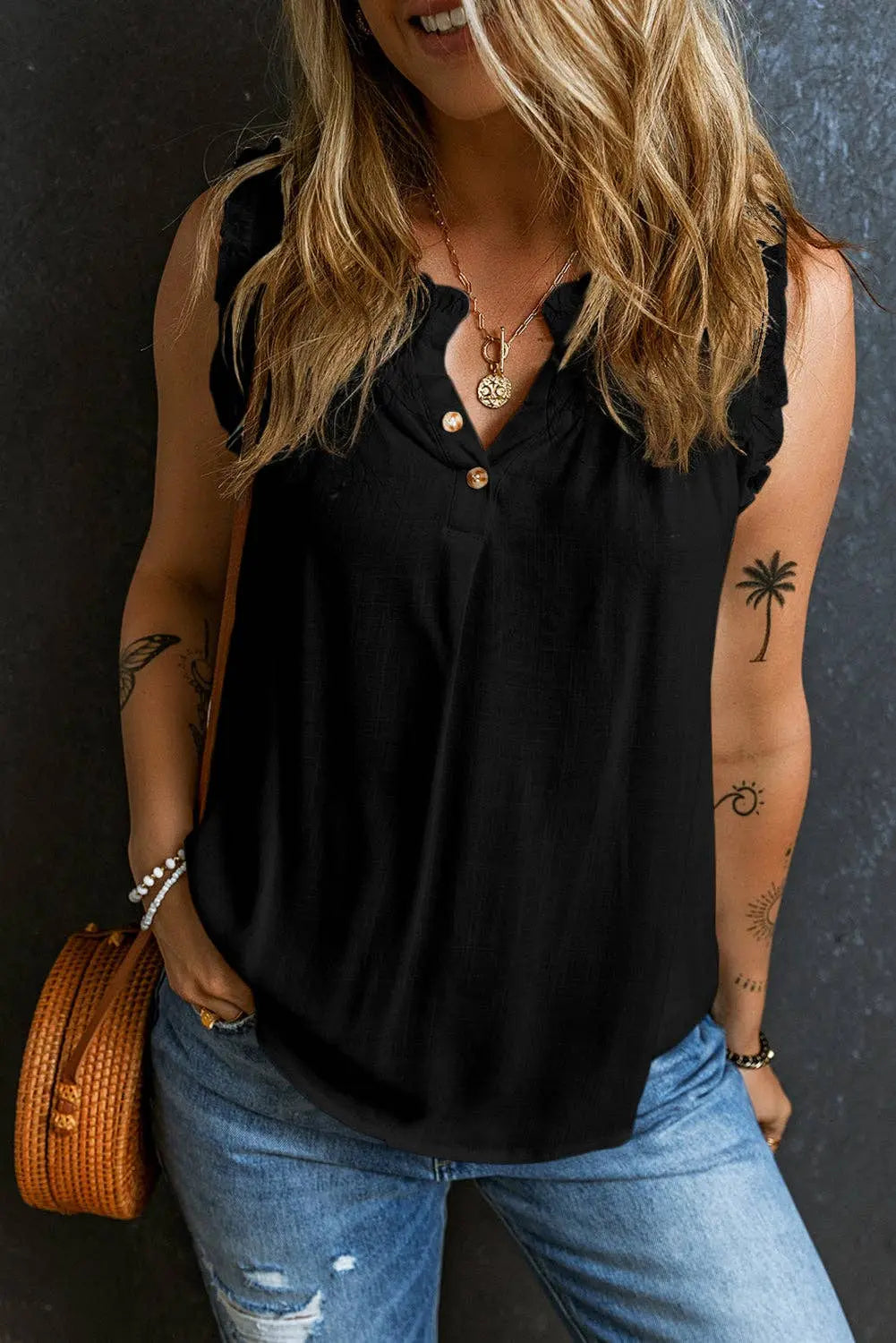 Ruffle Trim Tank Top - Branded By Barta