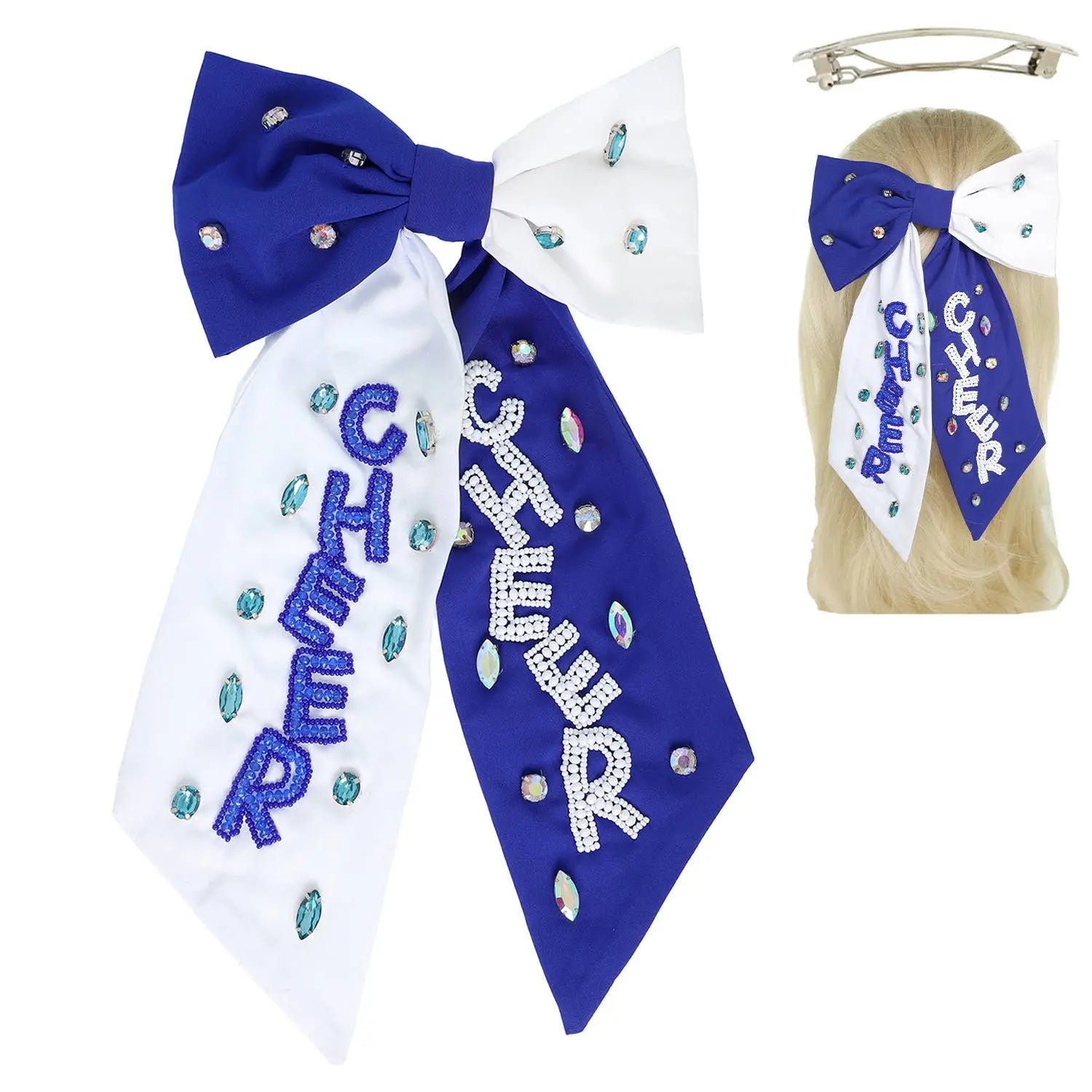 Game Day Cheer Embroidered Bow Barrette Hair Clip SP Sophia Collection