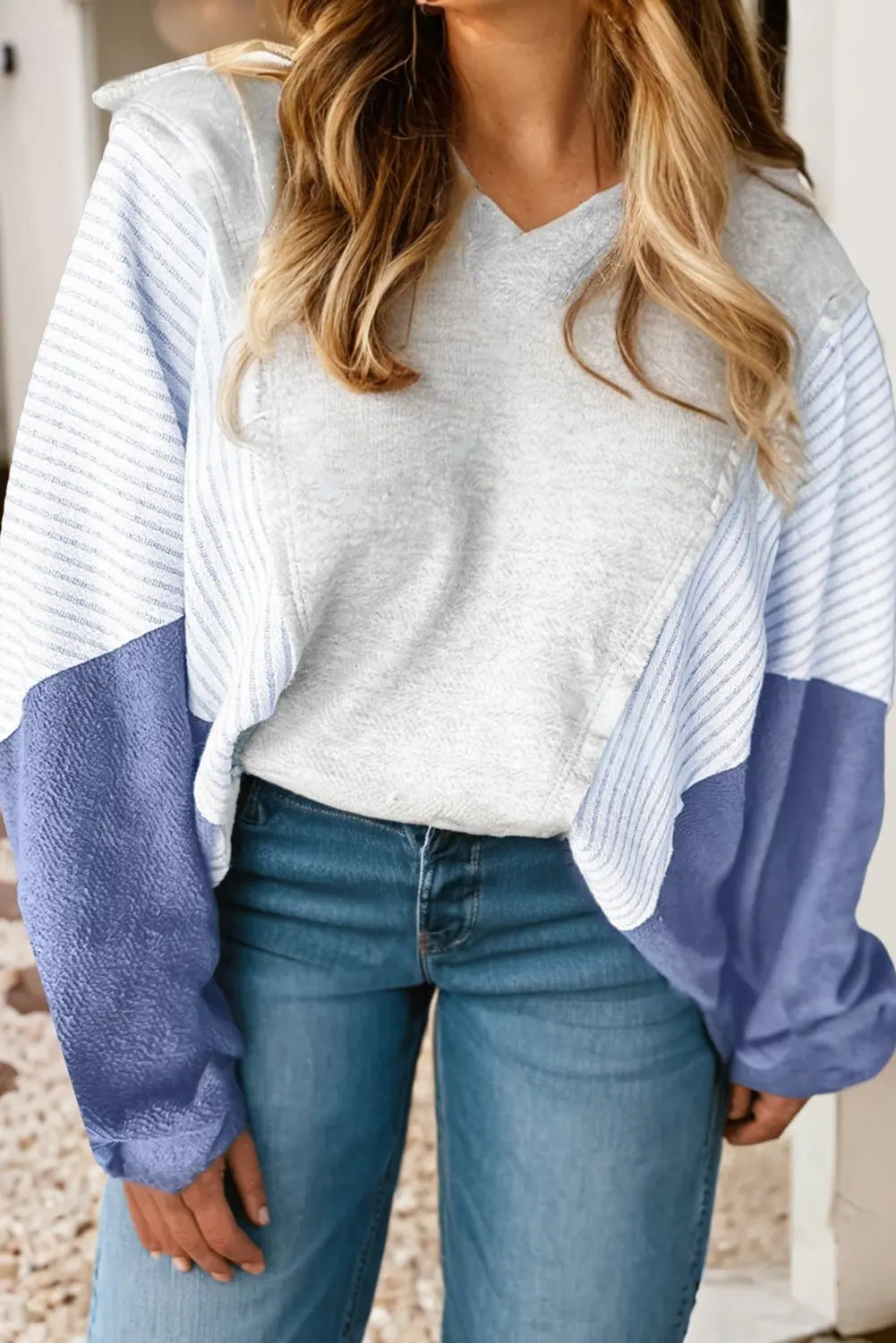 LDC Oversized Striped Colorblock Dolman Sleeve Collared Top Little Daisy Closet