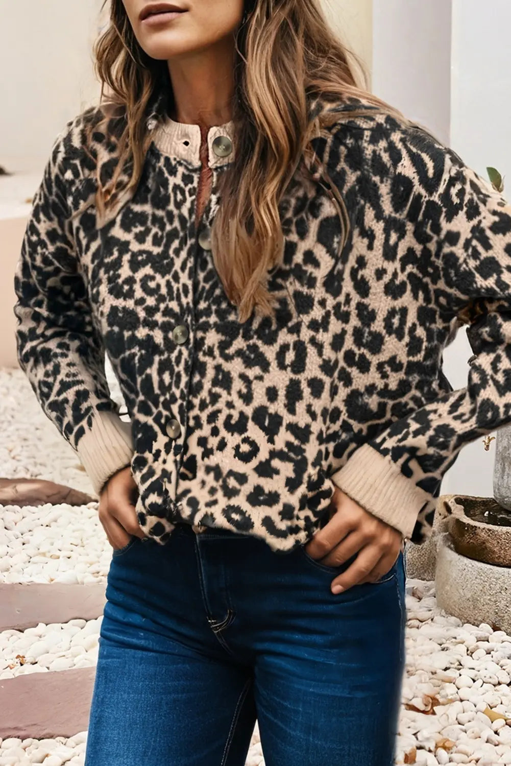 LDC Leopard Drop Shoulder Chunky Knitted Cardigan Sweater Little Daisy Closet