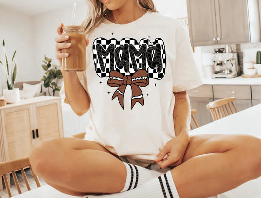 Checkered Football Mama Bow - Branded By Barta