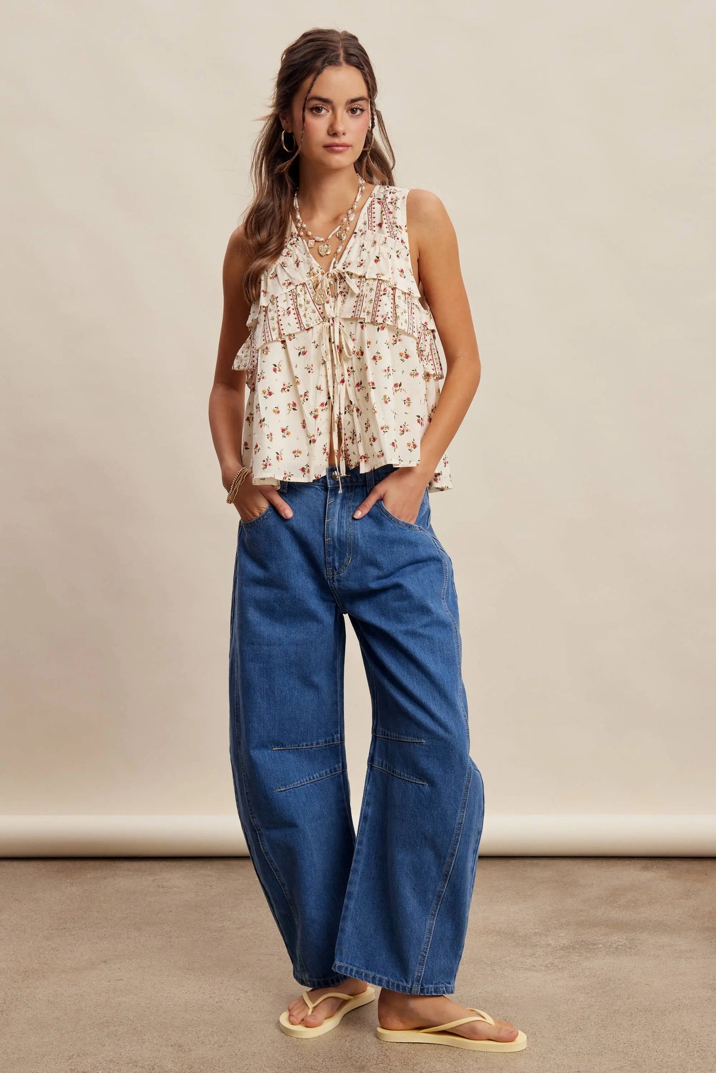 Floral Tiered Ruffle Tie-Front Top LT1465 Listicle