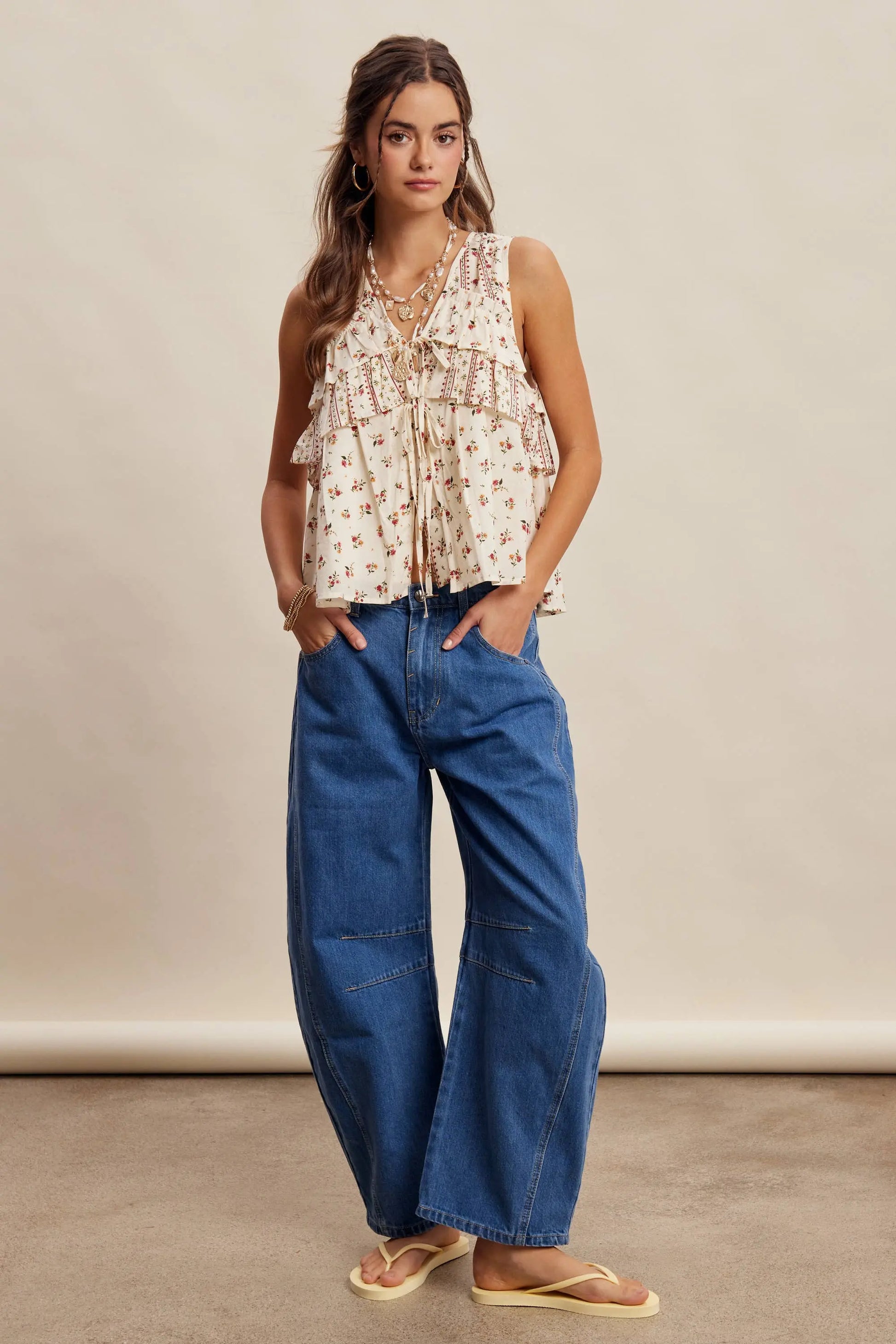 Floral Tiered Ruffle Tie-Front Top LT1465 Listicle