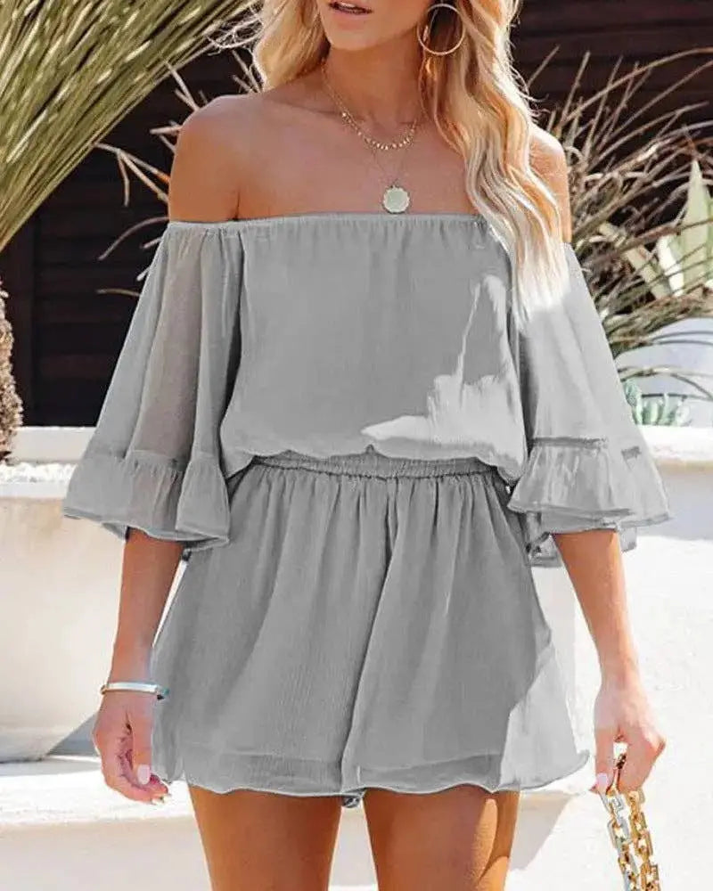 Ladies Off Shoulder Short Sleeves Daily Romper - Branded By Barta