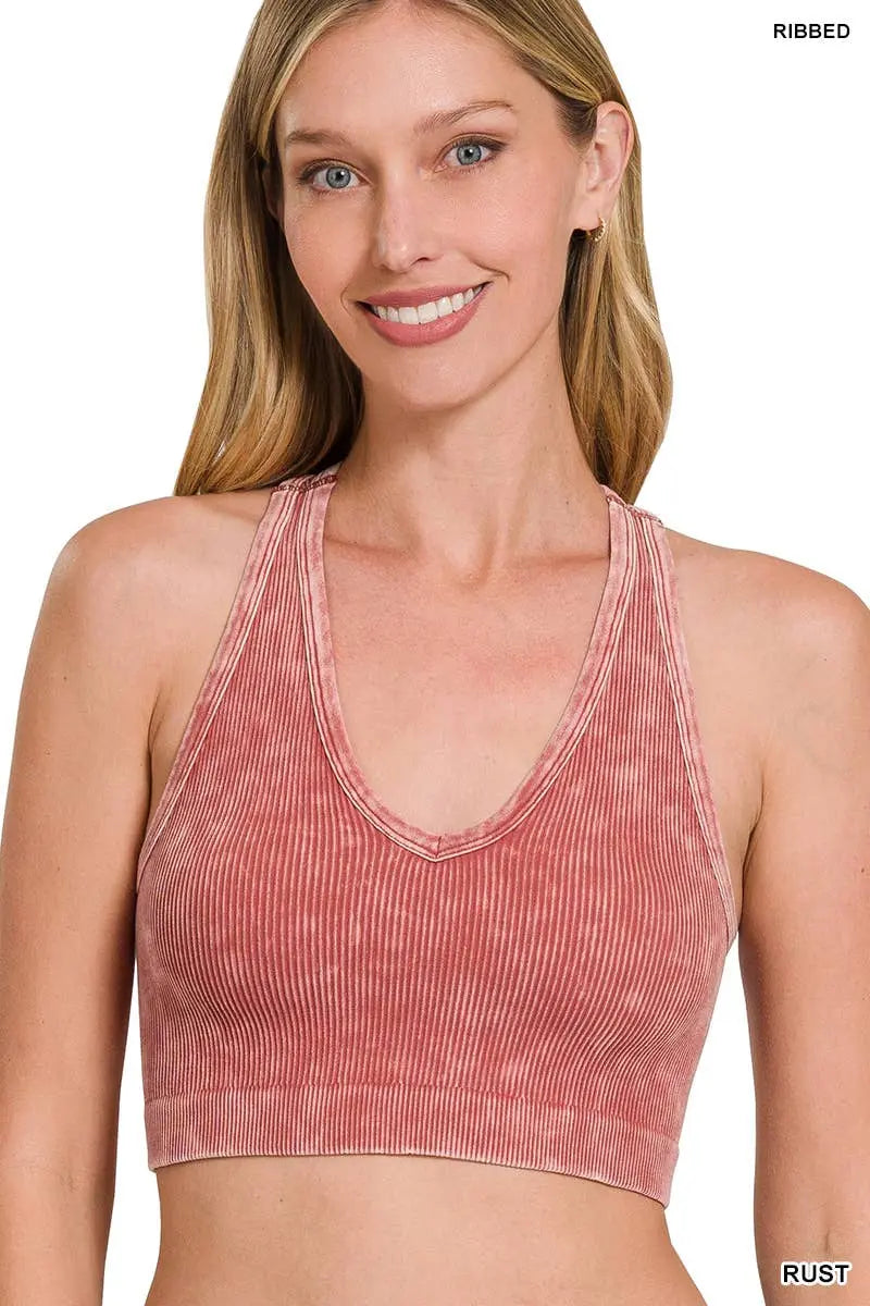 Washed rib Seamless Racerback Bra - Branded By Barta