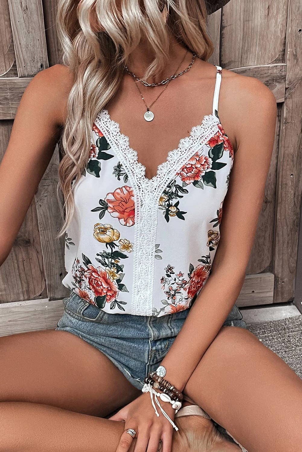 Floral Lace V-Neck Tank Top - Branded By Barta