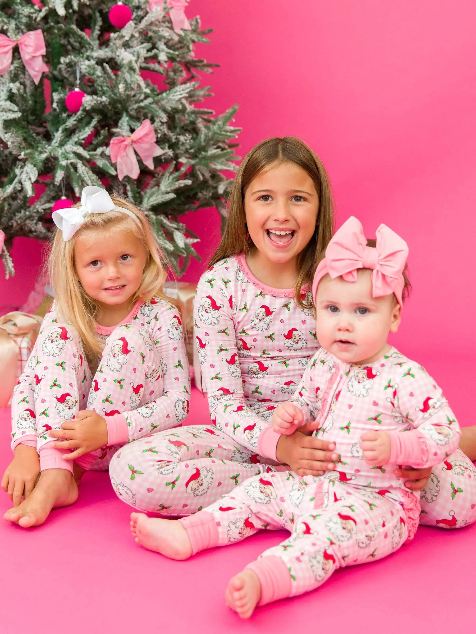 SoftSnooze™ Toddler Girls Bamboo Viscose Pink Dear Santa Ruffle Long Sleeve Pajama Set with Signature Rear Ruffles RuffleButts + RuggedButts