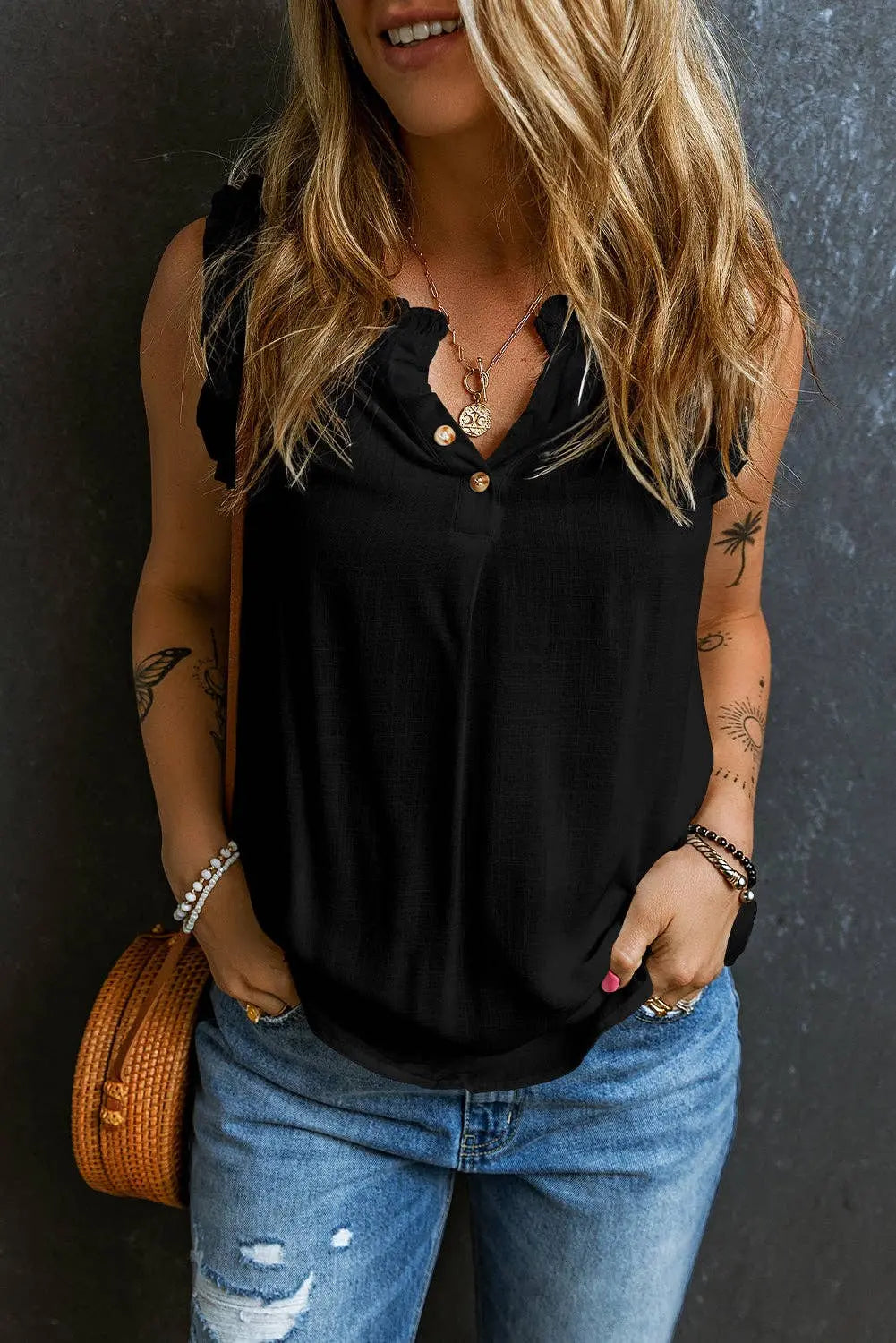 Ruffle Trim Tank Top - Branded By Barta
