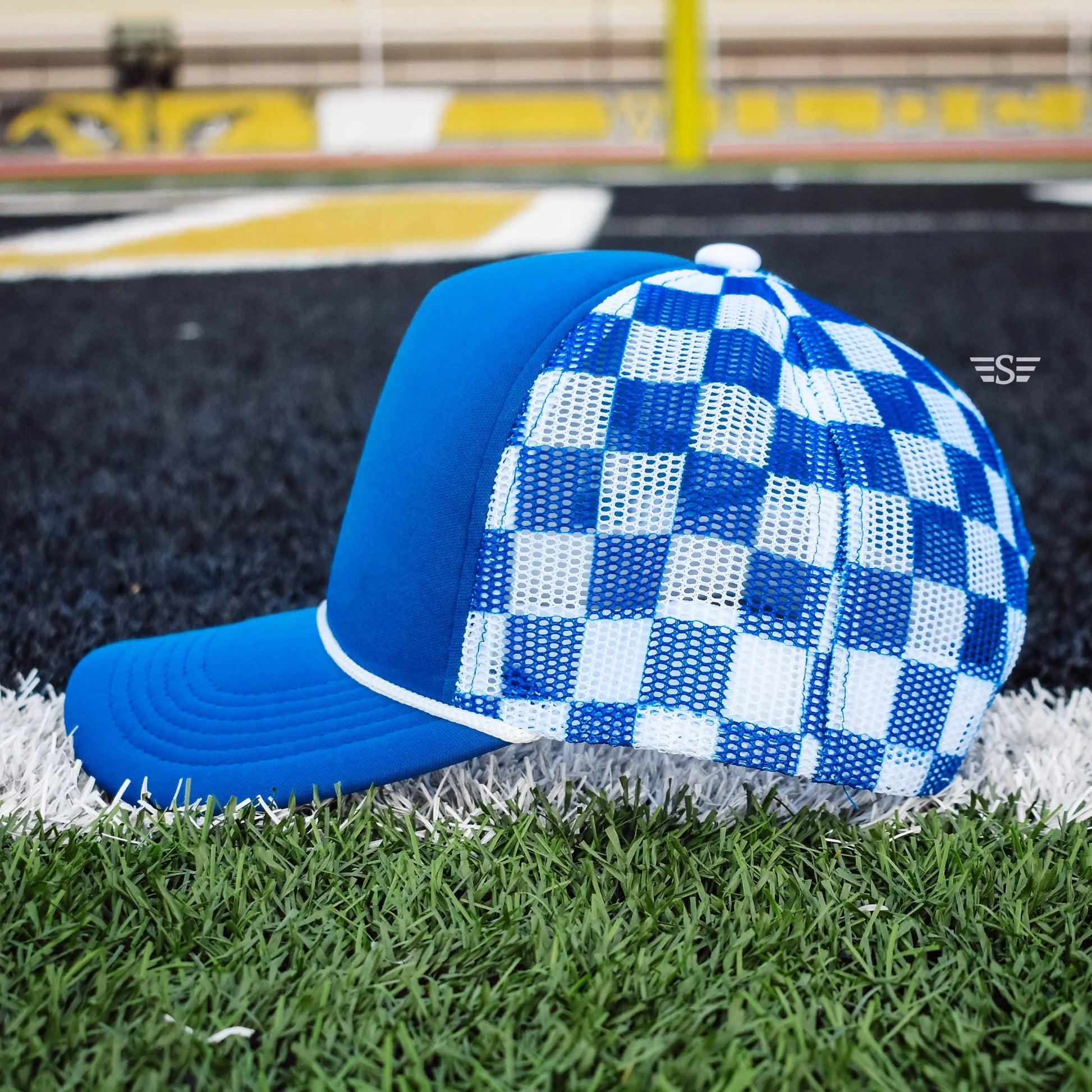 Checkered Mesh Back Foam Trucker Cap Flying S Company