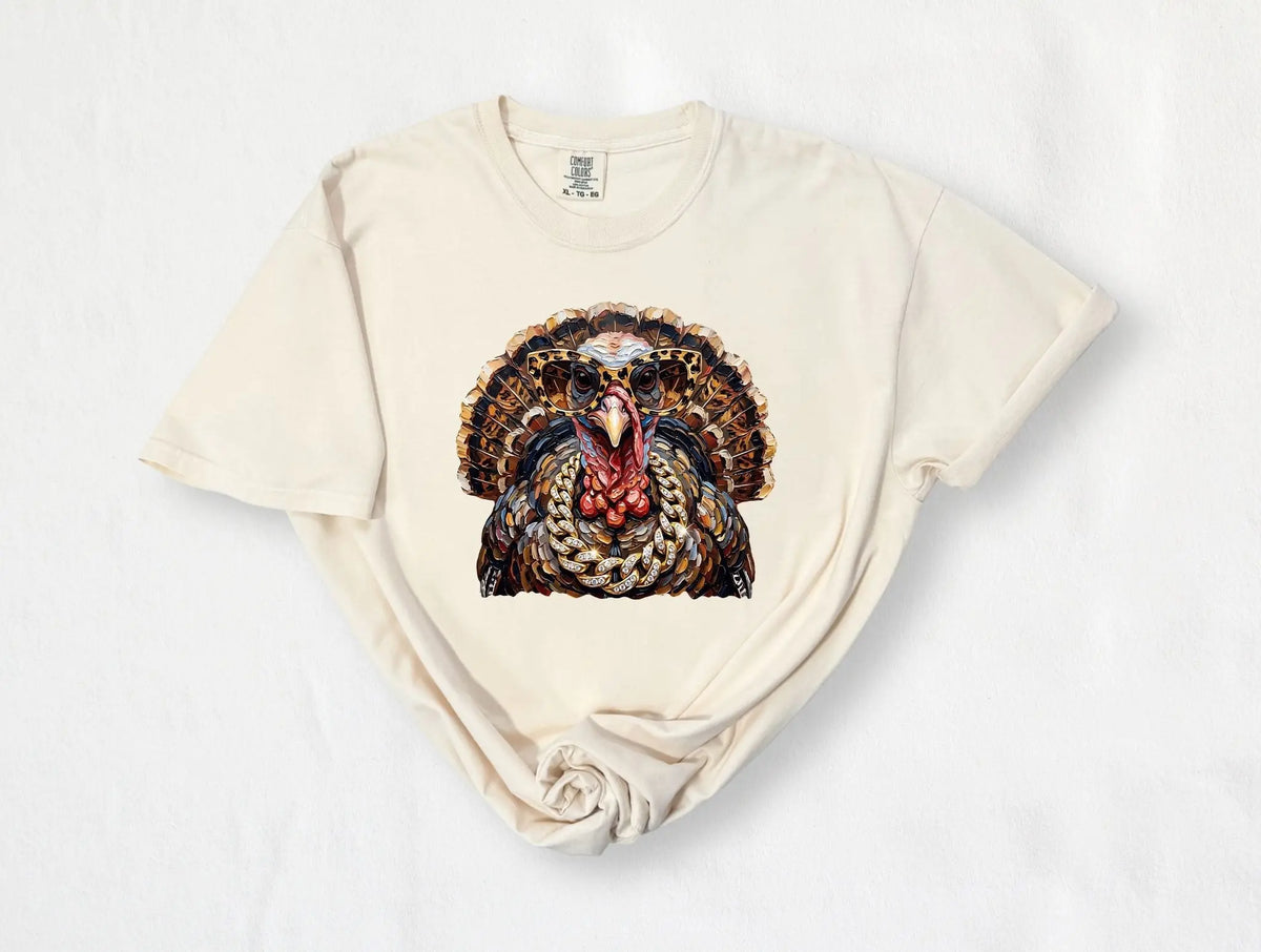 Glam Turkey Leopard Sunglasses Thanksgiving Graphic Tee brandedbybarta