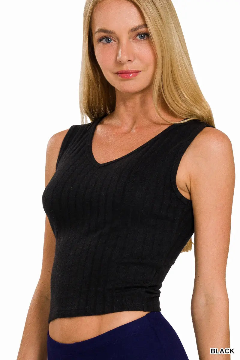 Ribbed sleeveless scoop neck cropped tank top Branded By Barta