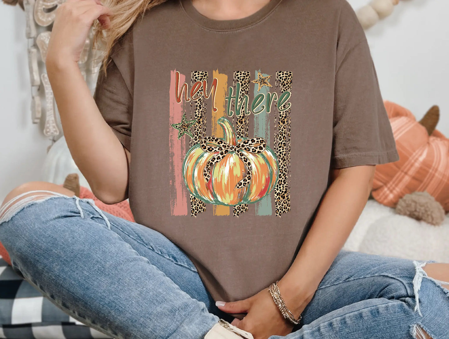 Hey There Pumpkin Leopard Bow Fall Graphic brandedbybarta