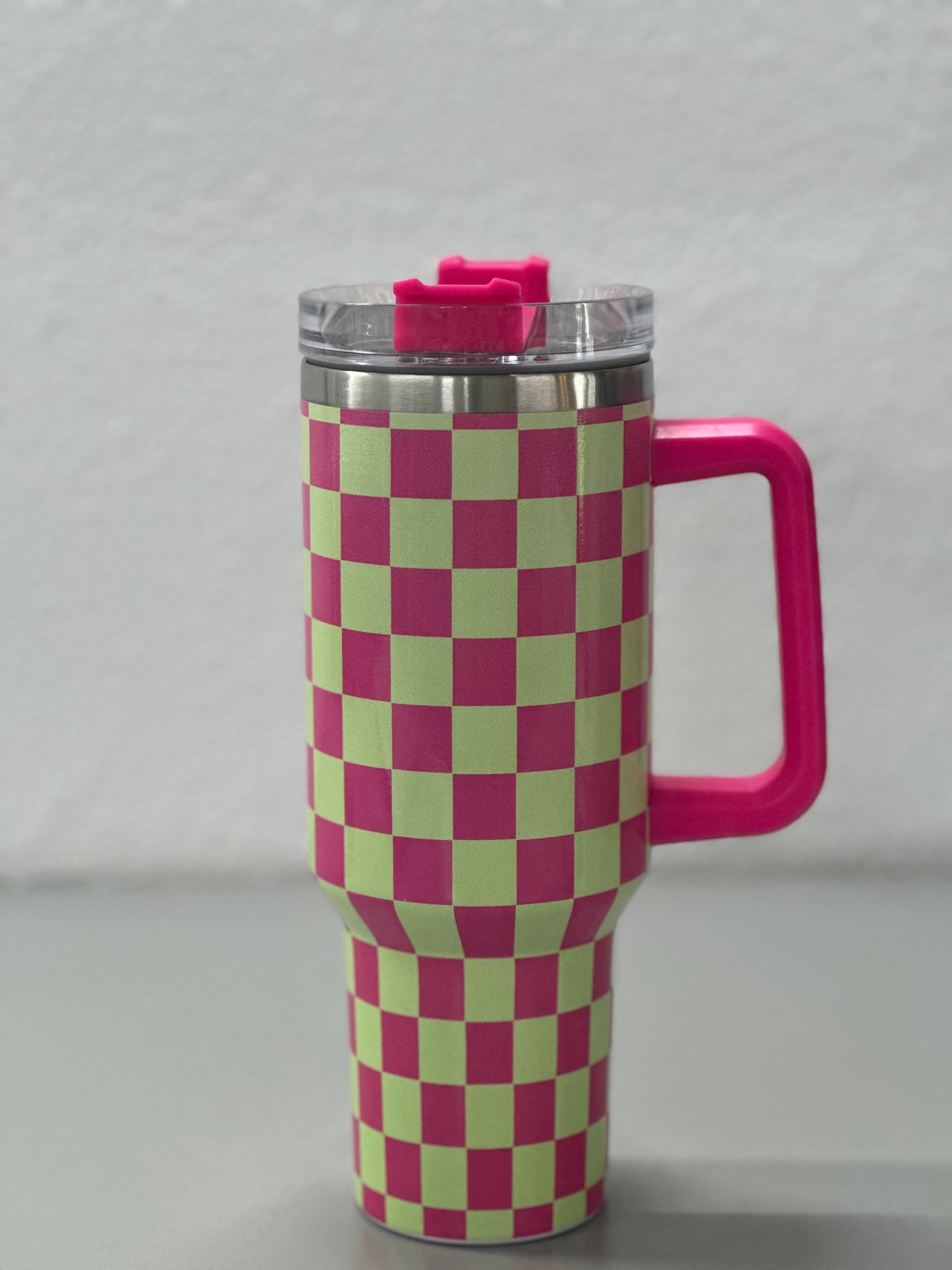 40 ounce travel checkered tumbler - RTS