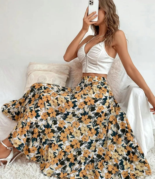 Floral Print Ruffle Hem Vintage Branded By Barta