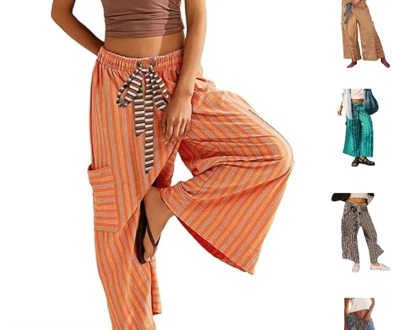 Drawstring Striped Pants, Palazzo Pants Branded By Barta
