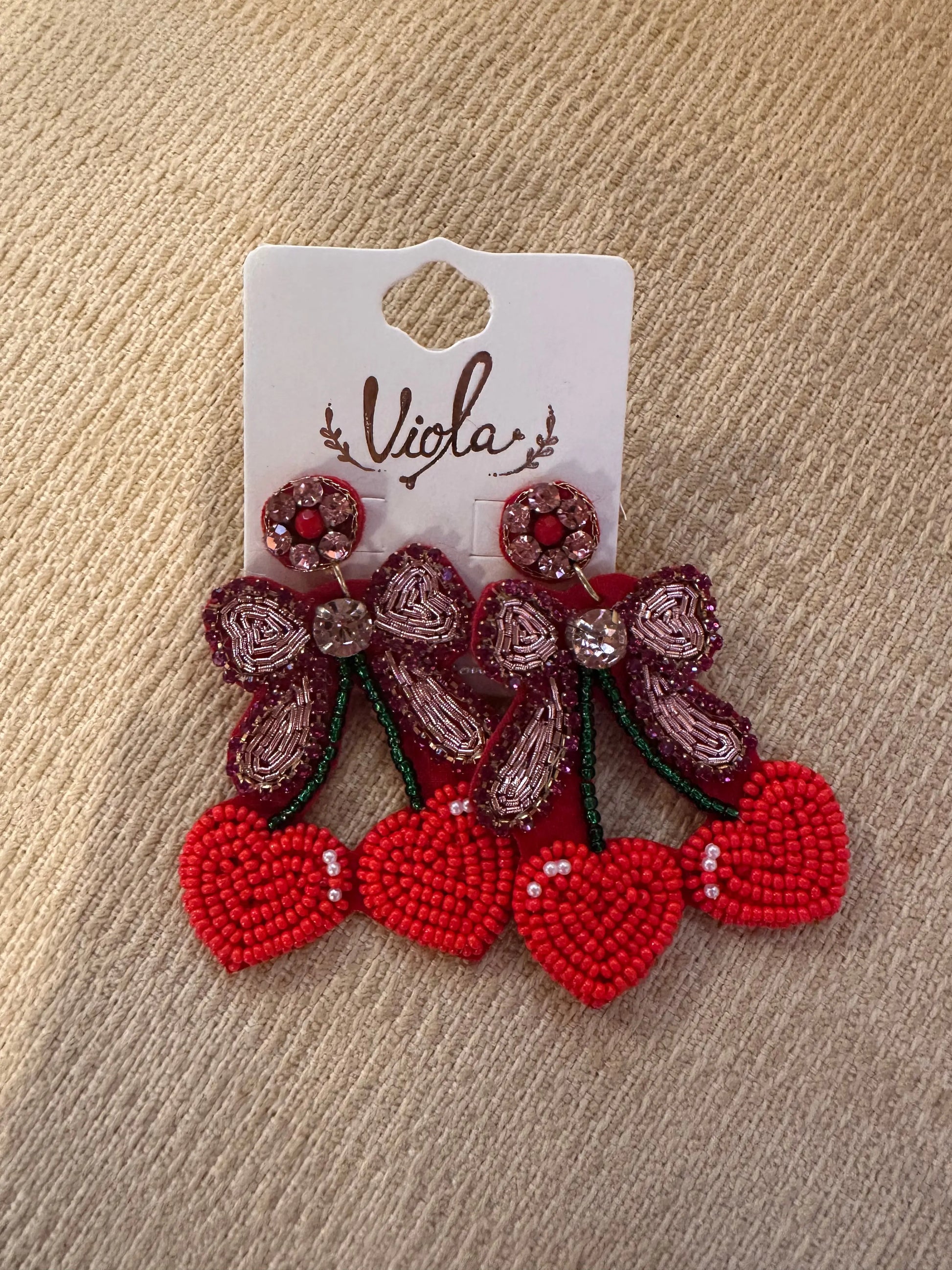CHERRY WITH BOW BEAD EMBELLISHED EARRINGS - Branded By Barta