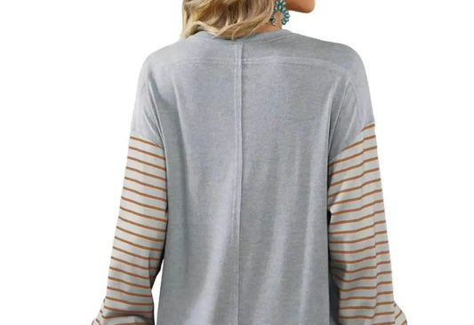 Casual Color Block Crew Neck Branded By Barta