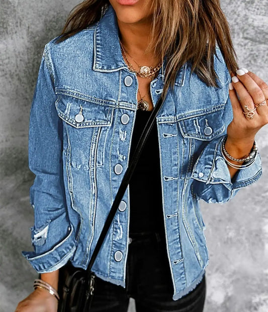 Women's Plain Button Denim Jacket Branded By Barta