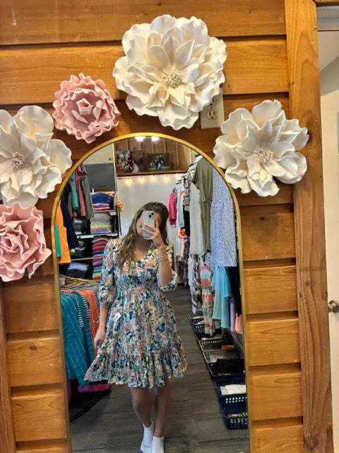 Floral Fall Clothing V Neck High Waist Ruffled Dress Little Daisy Closet