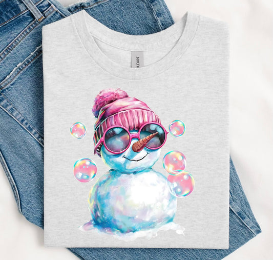 Snowman Pink Sunglasses & Bubbles Tee/Crew