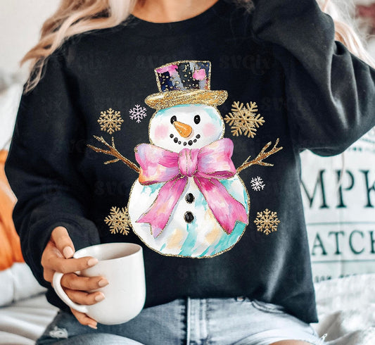 Snowman Watercolor With Glitter Flakes