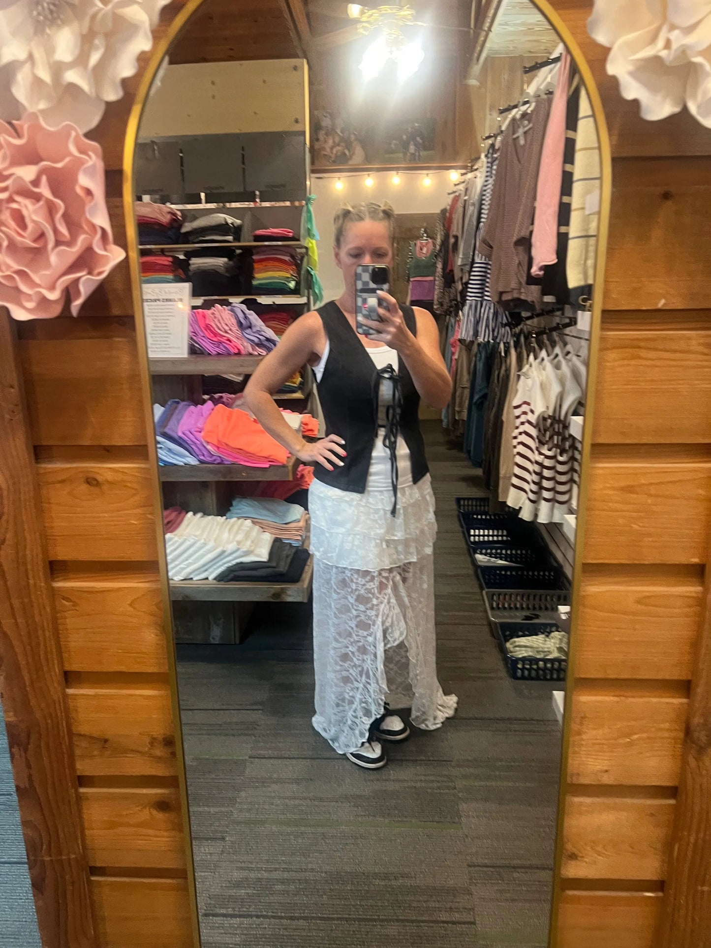 White Sheer Lace Frilly Ruffles High Low Long Skirt Little Daisy Closet