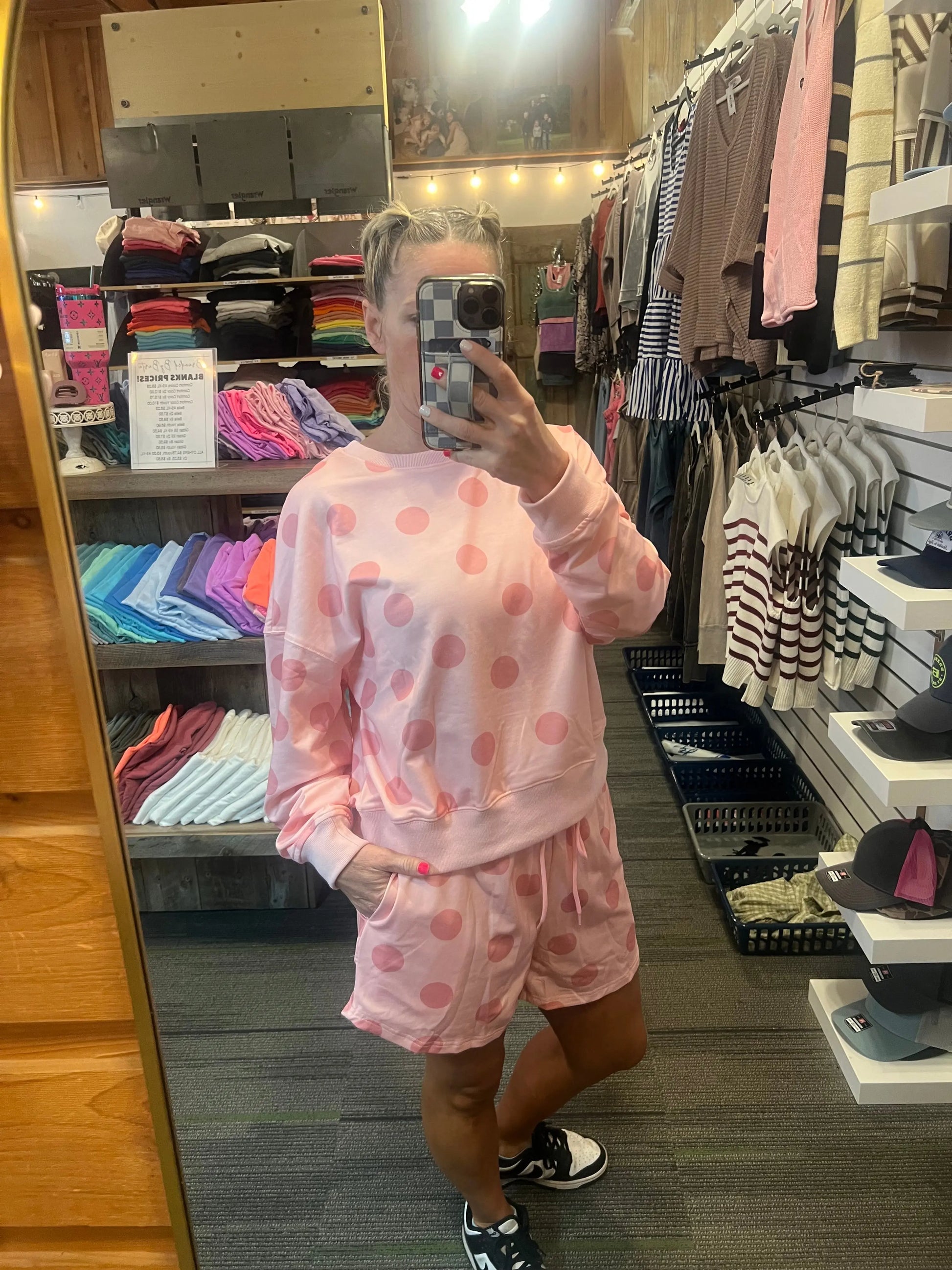 Polka Dot Pullover Drawstring Short Set Little Daisy Closet