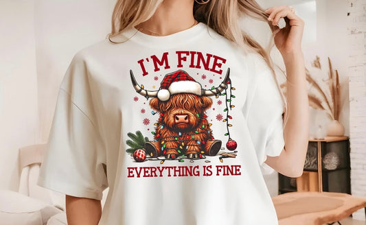 Highland Cow I'm Fine, Everything Is Fine Tee/Crew