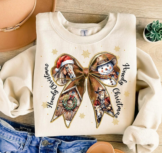 Howdy Christmas Bow Tee/Crew