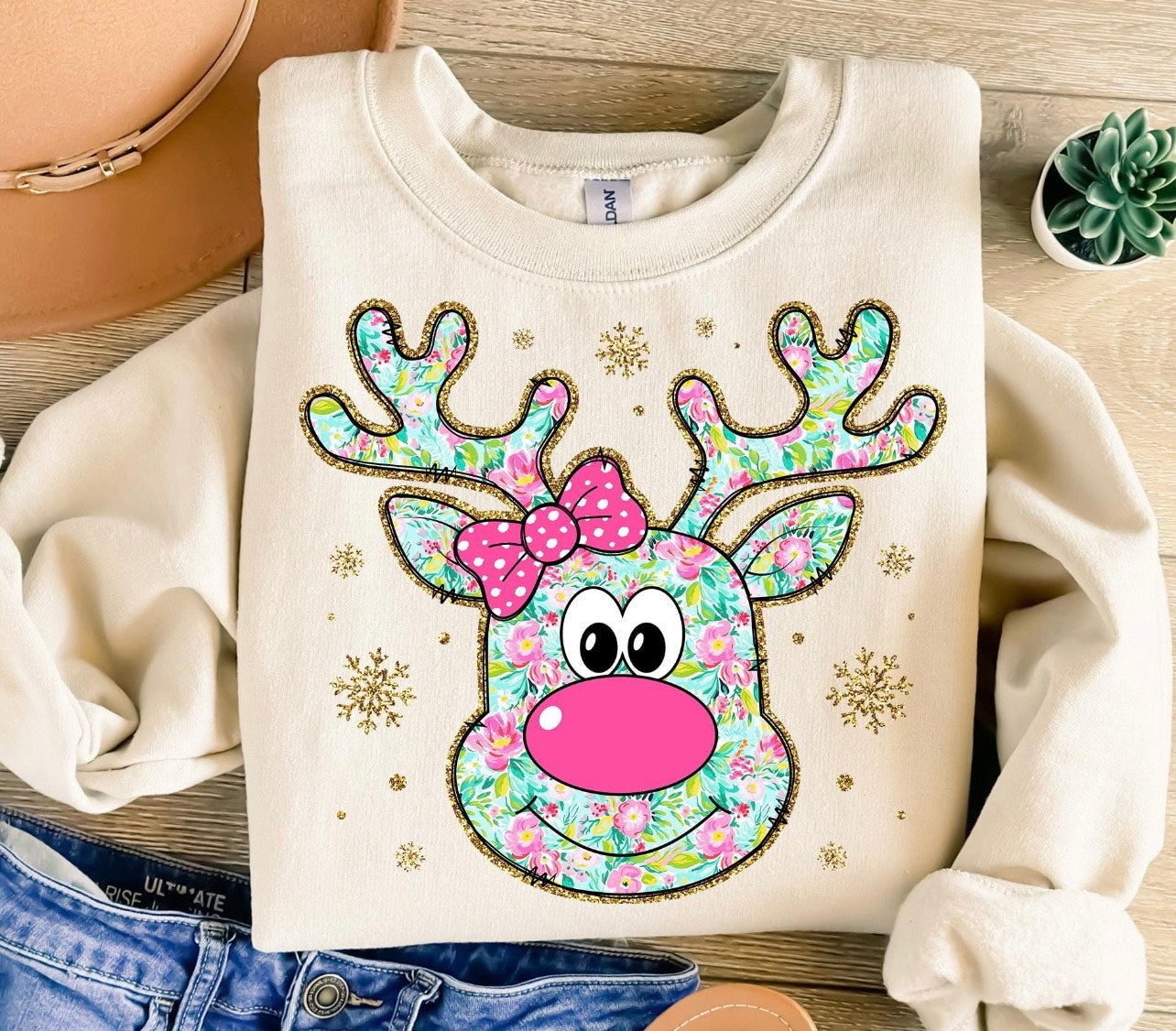 Floral Reindeer Tee/Crew