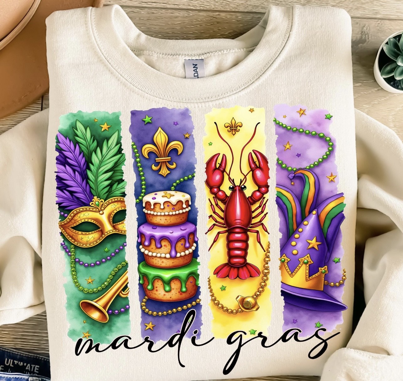 Mardi Gras mask, cake, row