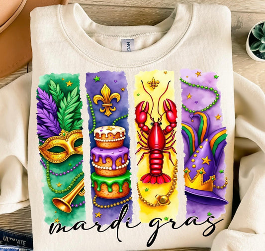 Mardi Gras mask, cake, row