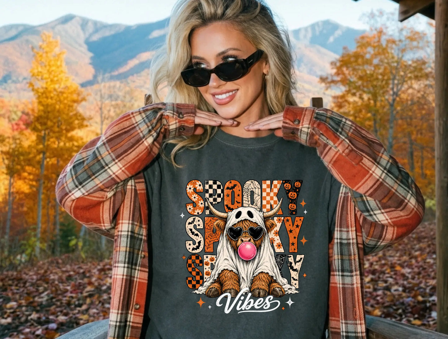 Spooky Spooky Vibes Highland Cow Graphic Tee brandedbybarta