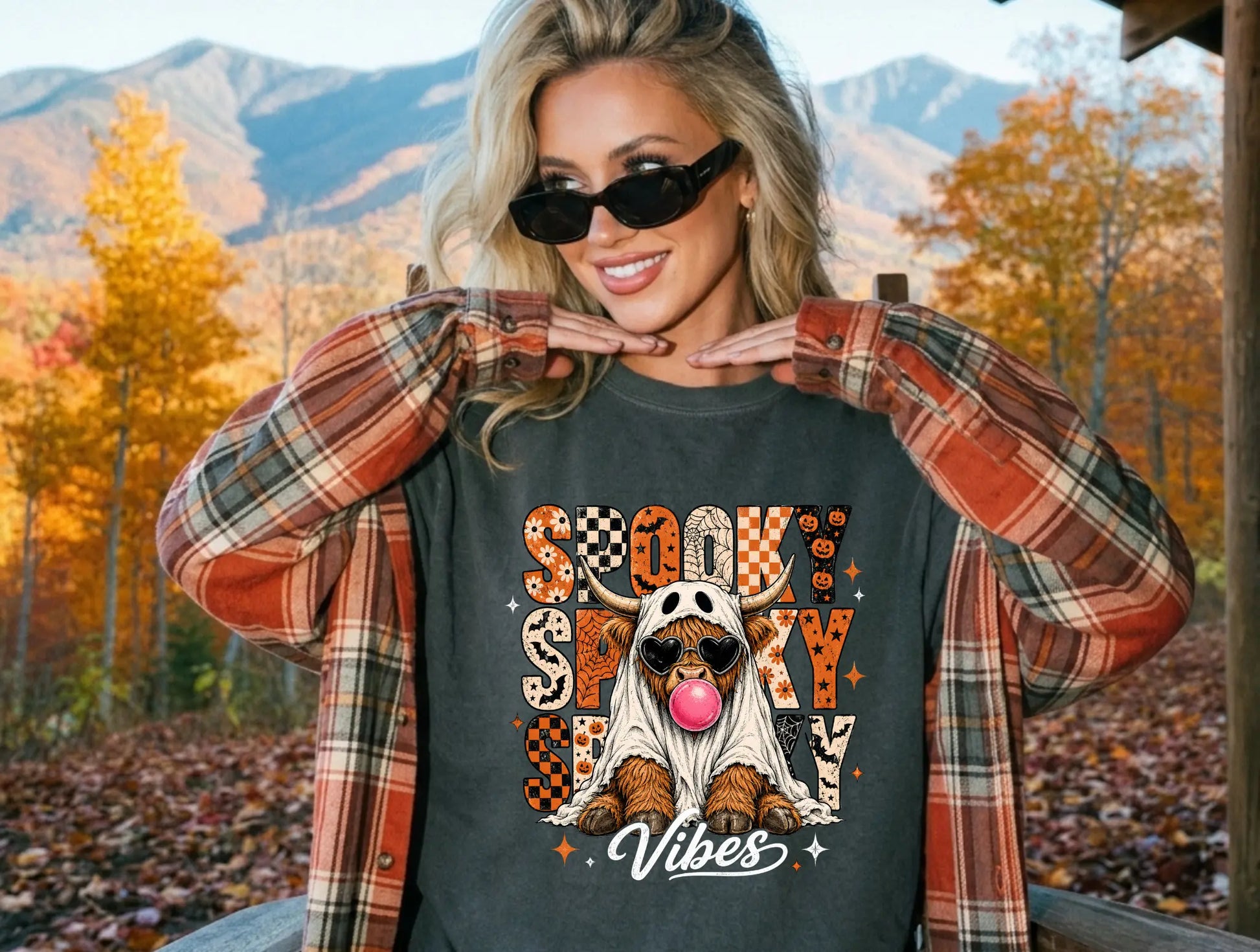 Spooky Spooky Vibes Highland Cow Graphic Tee brandedbybarta