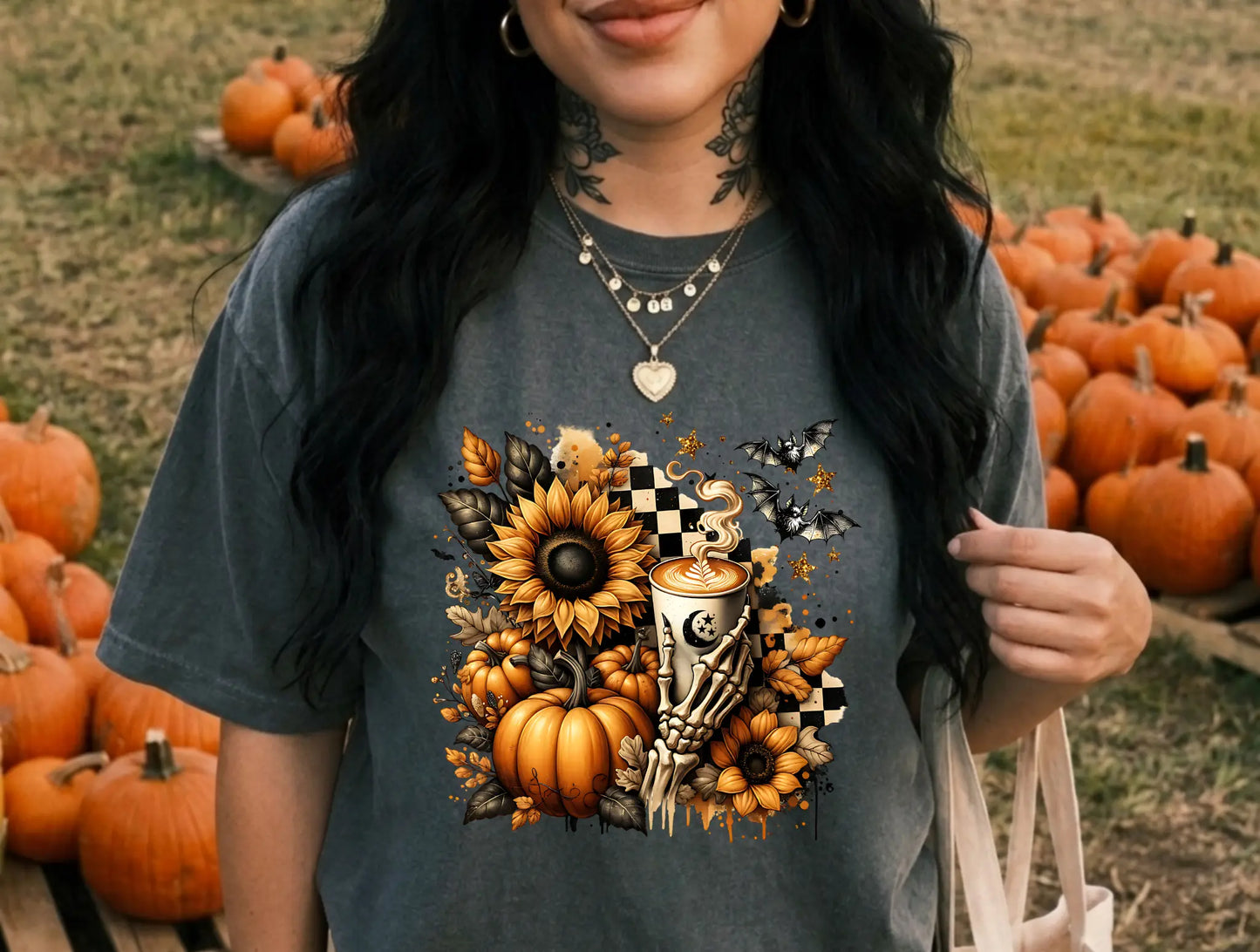 Fall Coffee Pumpkin Graphic Tee | Sunflower Halloween Shirt brandedbybarta
