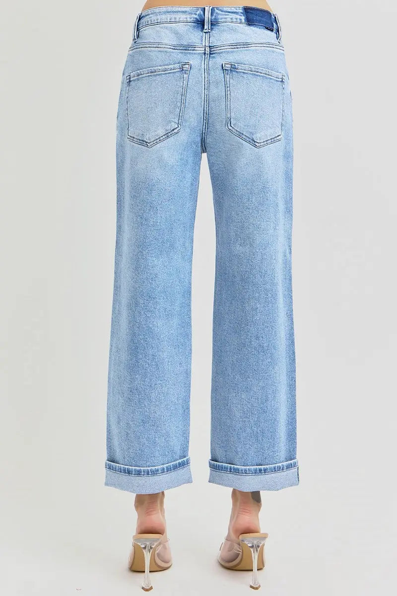 HIGH RISE ANKLE BOYFRIEND TURN UP CUFFED JEANS - Risen Branded By Barta