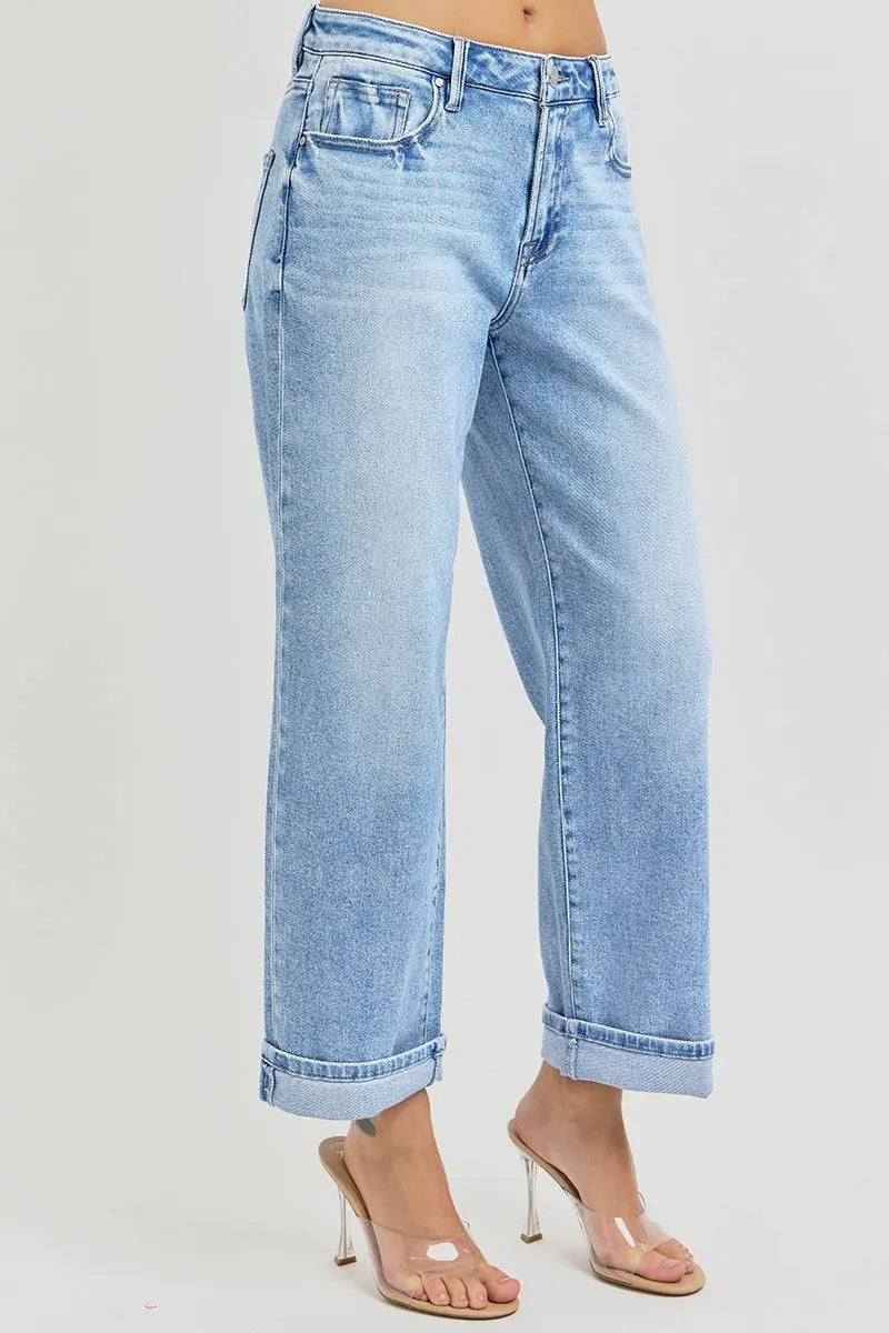 HIGH RISE ANKLE BOYFRIEND TURN UP CUFFED JEANS - Risen Branded By Barta