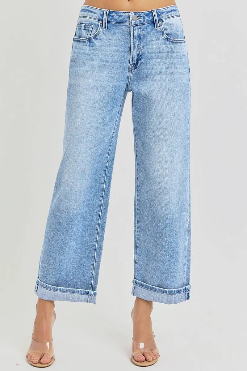 HIGH RISE ANKLE BOYFRIEND TURN UP CUFFED JEANS - Risen Branded By Barta
