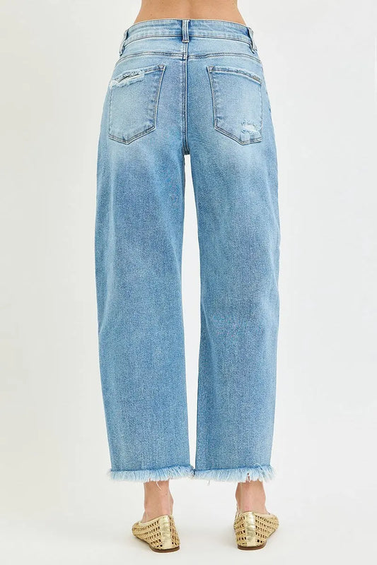 Risen Jean HIGH RISE CROP BARREL DISTRESSED JEANS BBB Powered By ODS