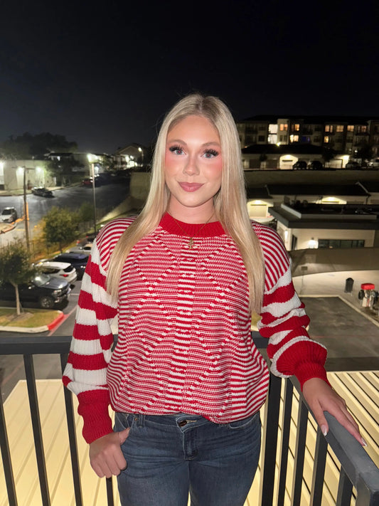 Women's red & White Striped Long Sleeve Sweater Branded By Barta