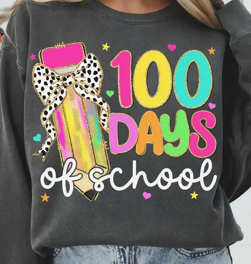 100 Days Of School Pencil Watercolor Dalm Dots Tee