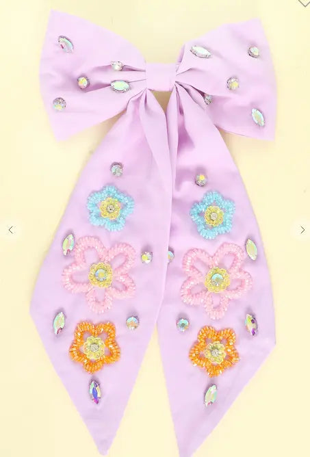 FLORAL THEME BOW BARRETTE HAIR CLIP - Branded By Barta