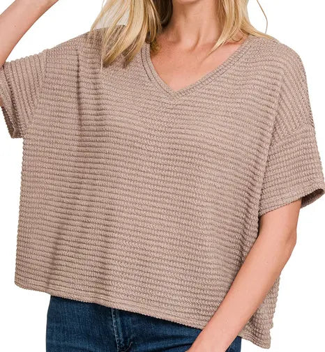 Drop shoulder short sleeve jacquard sweater Branded By Barta
