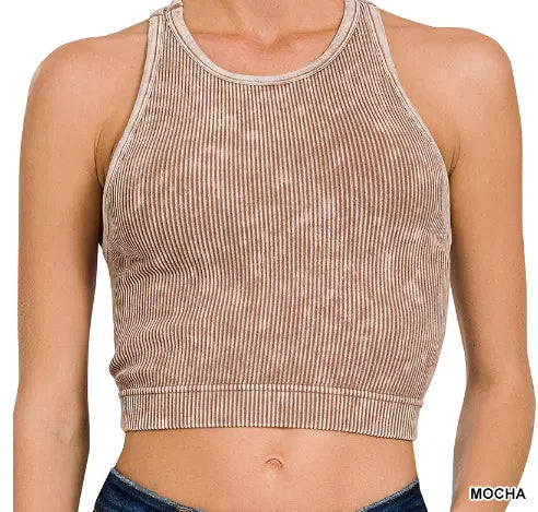 Stone washed ribbed seamless bra padded top Branded By Barta